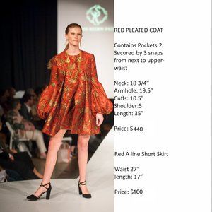 New Red Pleated Coat w/ Red A Line Short Skirt